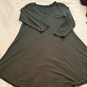 V-neck A-line Knit Dress in Olive Green